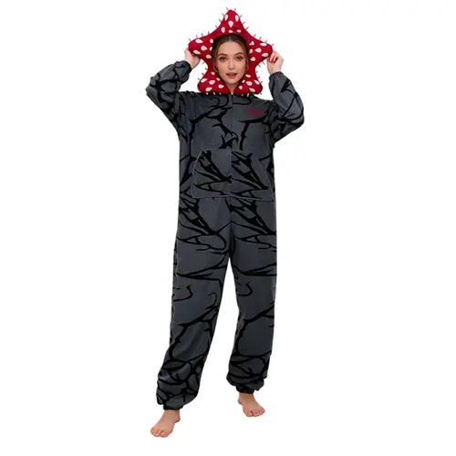 New Adult Kids Fall Winter Thicken Cannibal Flower Demogorgon Cosplay Costume Comfortable Flannel Fabric Pajamas Halloween Suits - Image 4