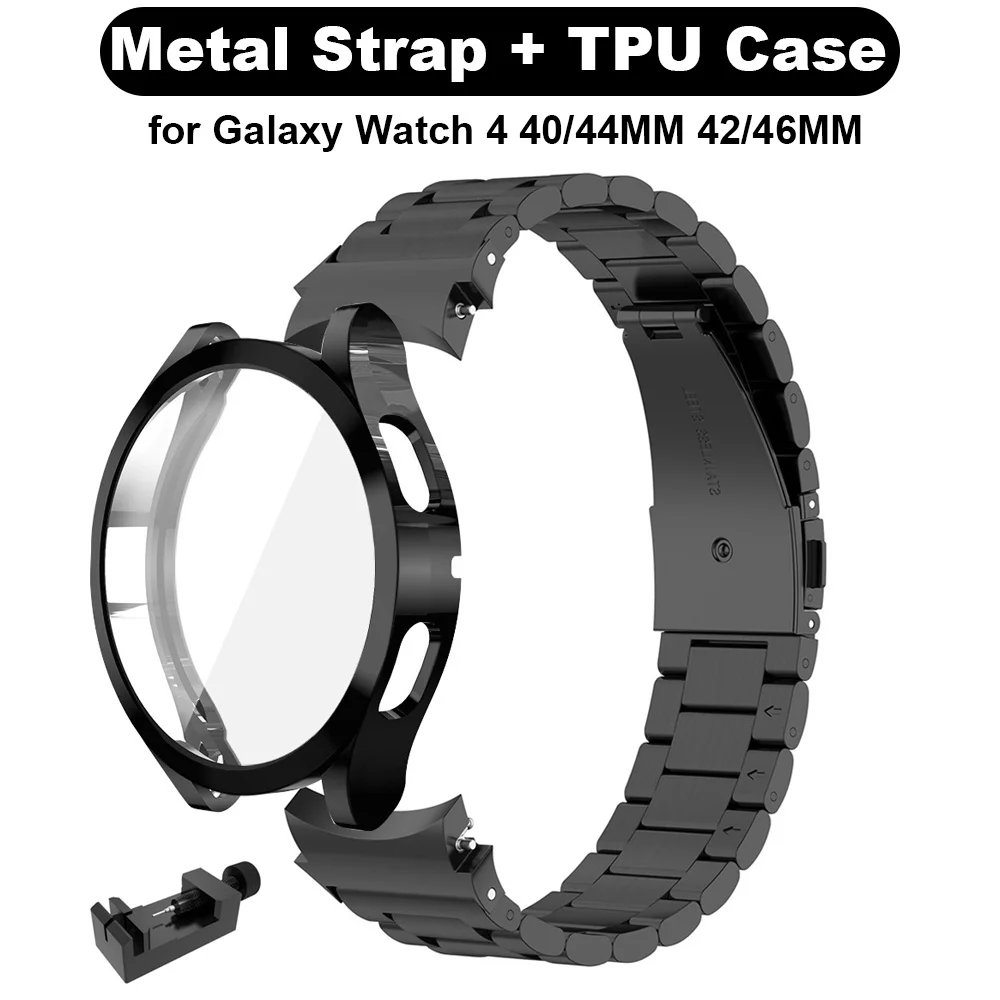 Metal Strap+Tpu Case for samsung galaxy watch 4 40mm 44mm classic 46mm 42mm Stainless steel
