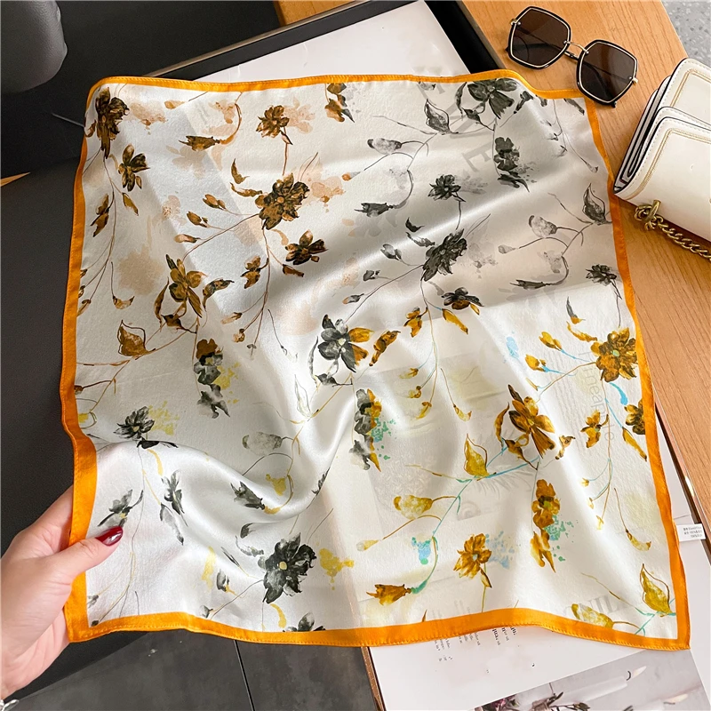 

Luxury 100% Natural Silk Scarf for Women Spring Decorate Print Headwear Neckerchief Female Small Square Kerchief Tie Ribbons