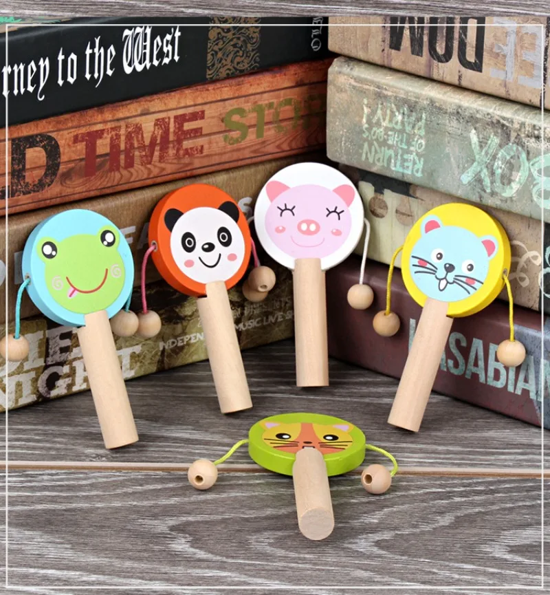 Kids Cartoon Wooden Drum-shaped Rattle Clapping Castanets Board