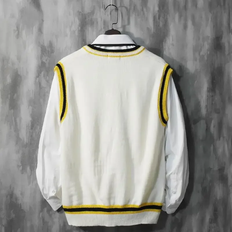 Description Picture 6 of itemBlack V Neck Waistcoat Vest Knit Sweater Male Red Men's Clothing Sleeveless Tops Designer Luxury Knitwears Pull Oversize Street