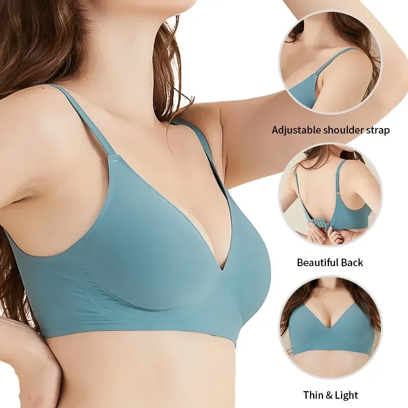 Seamless Bra Underwear Women Top Sexy Push Up Bras without Frame Thin Unwired Bralette Brassiere Soft Comfort Lingerie Deep V 1