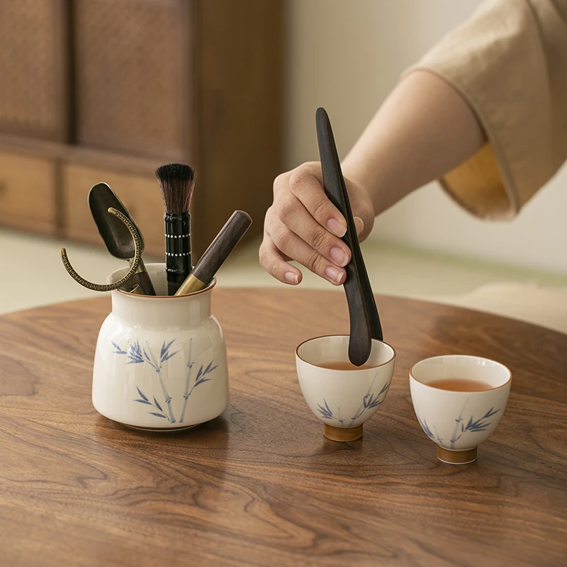 Hand Drawn Bamboo Persimmon Tea Ceremony Six Gentlemen Zen Kung Fu Tea Set Knife Needle Chaze Tool Set Teaware