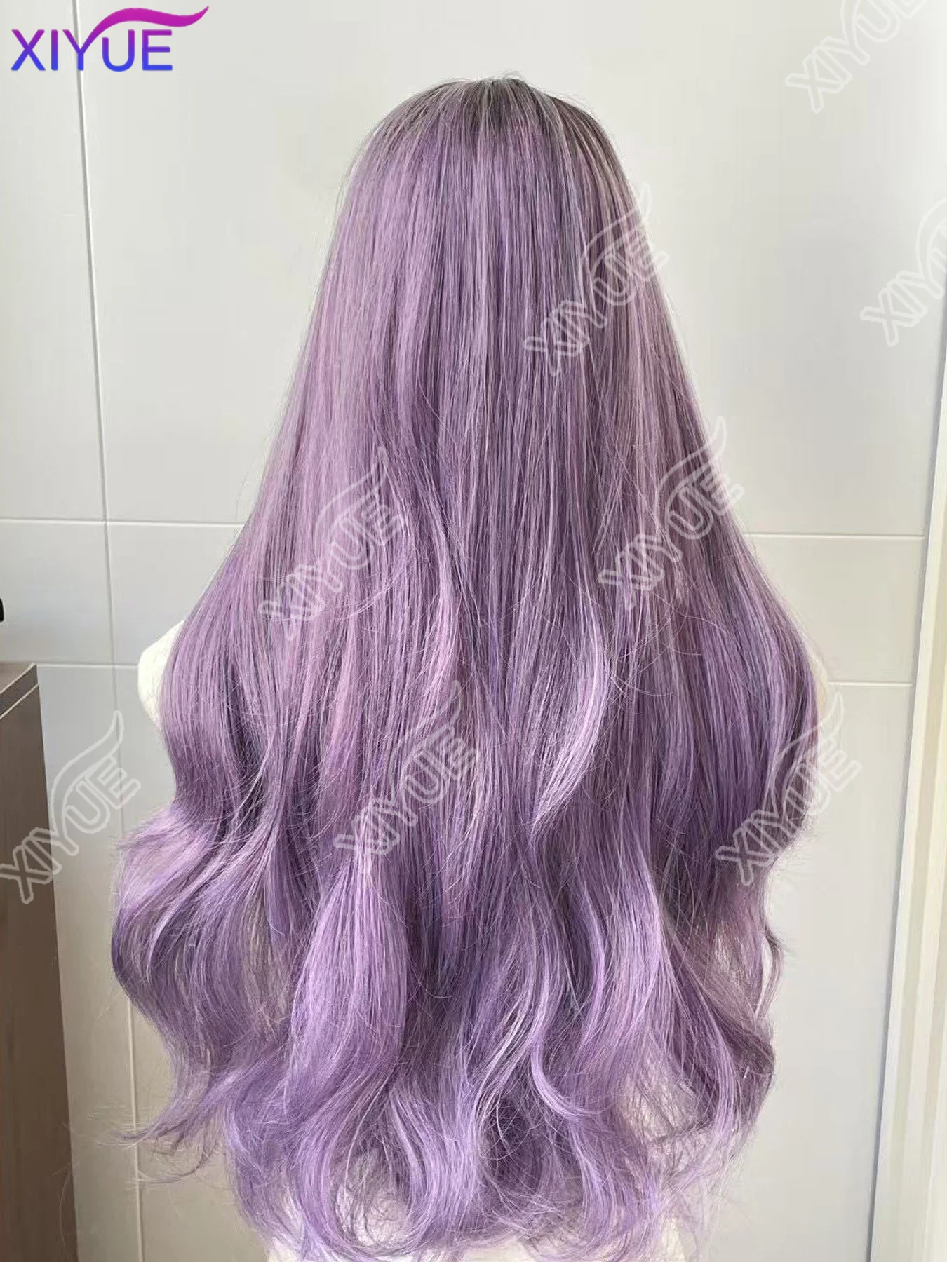 XIYUE Long Curly Hair Gradient Purple Cosplay Wigs Heat Resistant Synthetic Wigs Middle Part Natural Lolita Wigs For Women
