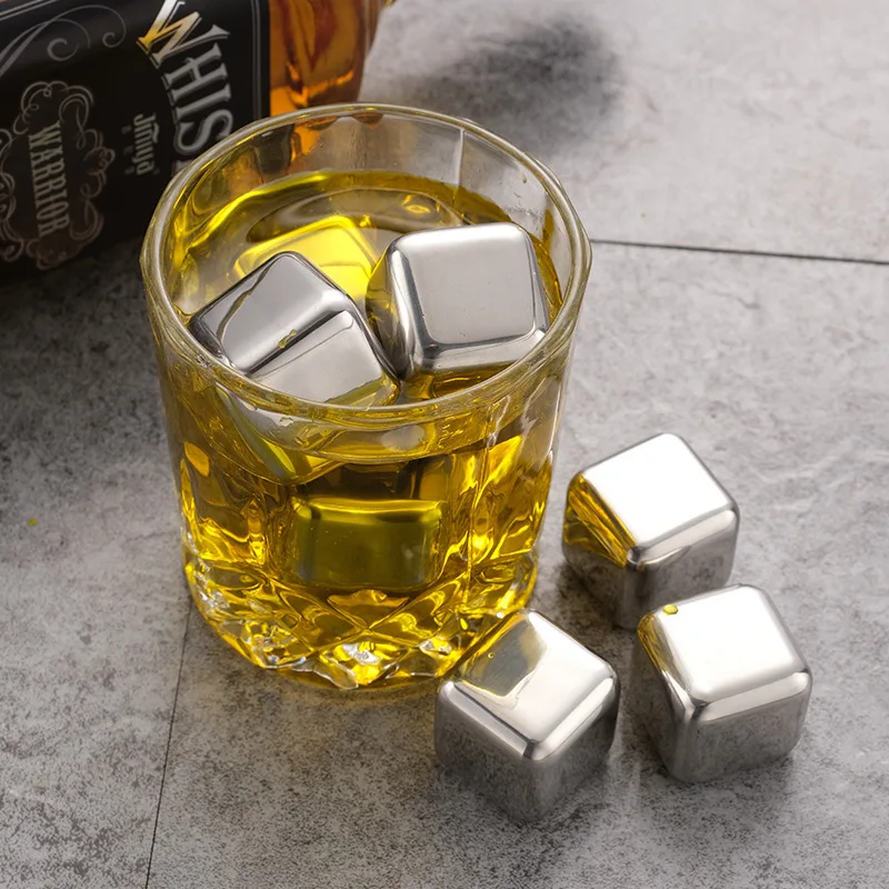 4/6/8pcs Stainless Steel Ice Cubes Set Reusable Chilling Stones For