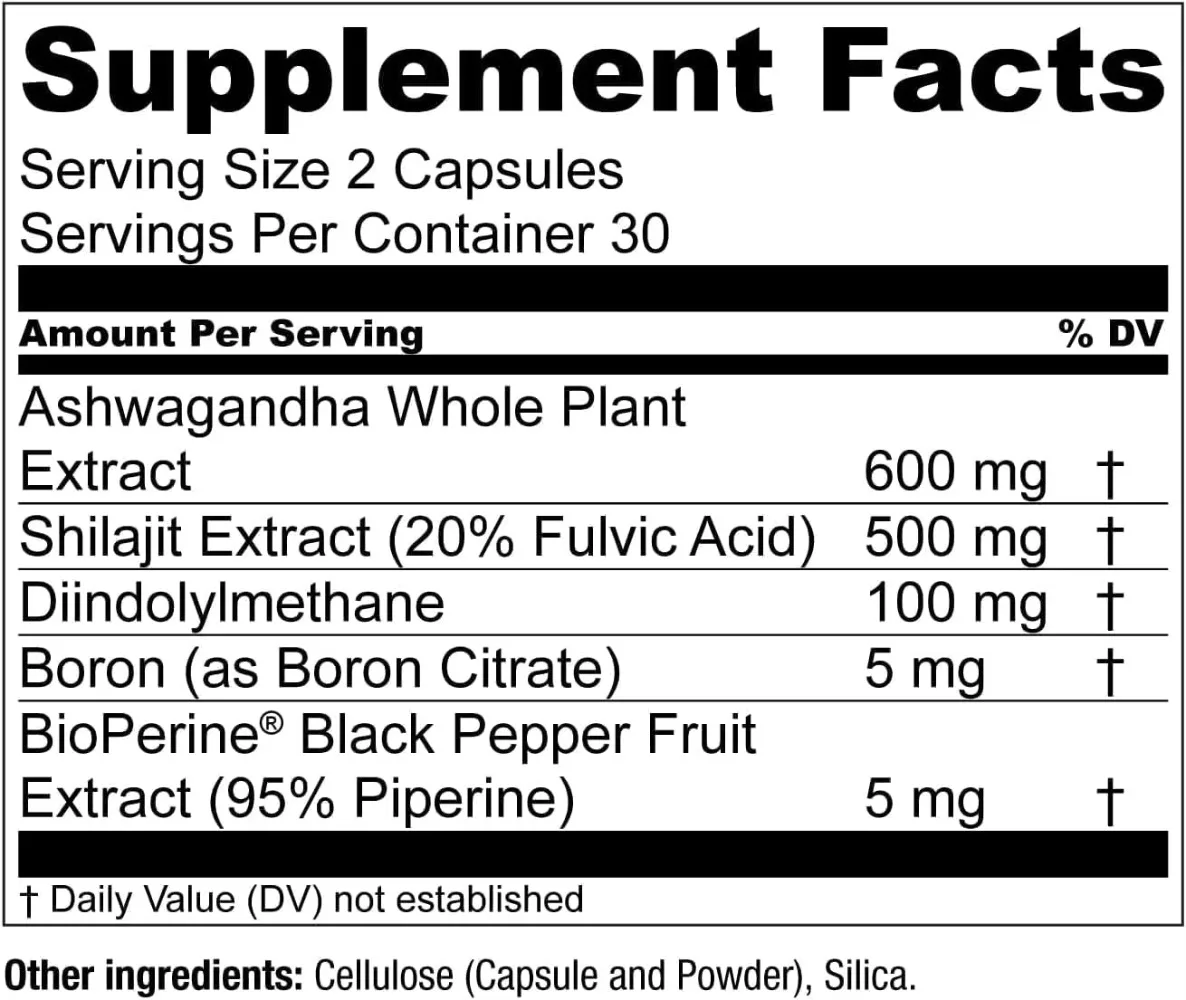 Men's Health Supplement Muscle Support & T-Health with DIM, Ashwagandha, Shilajit & More T-Hero 60 Veggie Caps