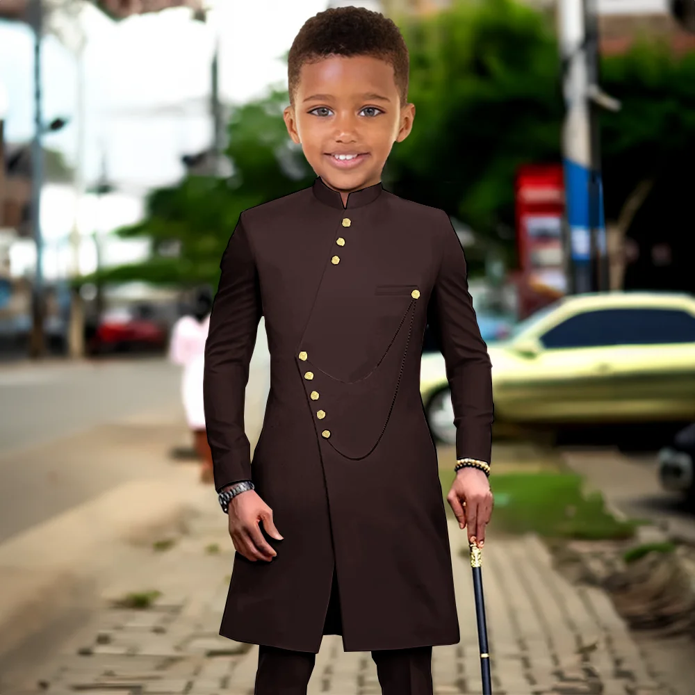 Black Boys Suit Wedding Tuxedo 2 Piece Fashion Design 2T-16T Kids Suit Indian Style Long Jacket