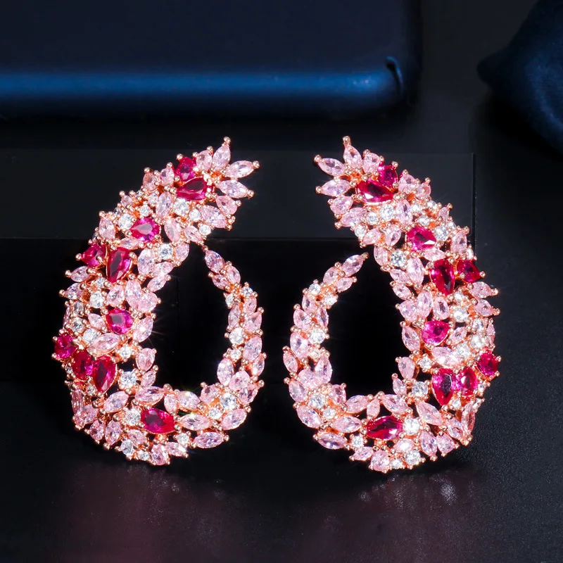 

Star fashion temperament of high-end set zircon earrings with joker luxury popular wedding earrings rose gold plating