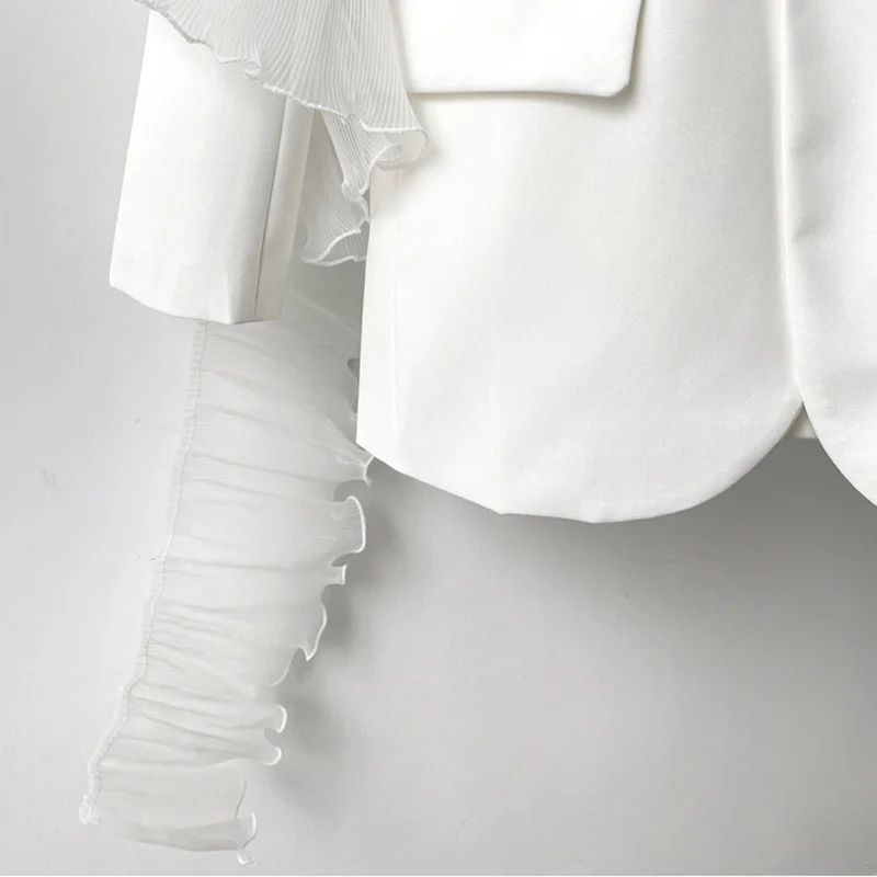 feminino branco babados tamanho grande blazer nova lapela manga longa solto ajuste jaqueta moda maré primavera outono