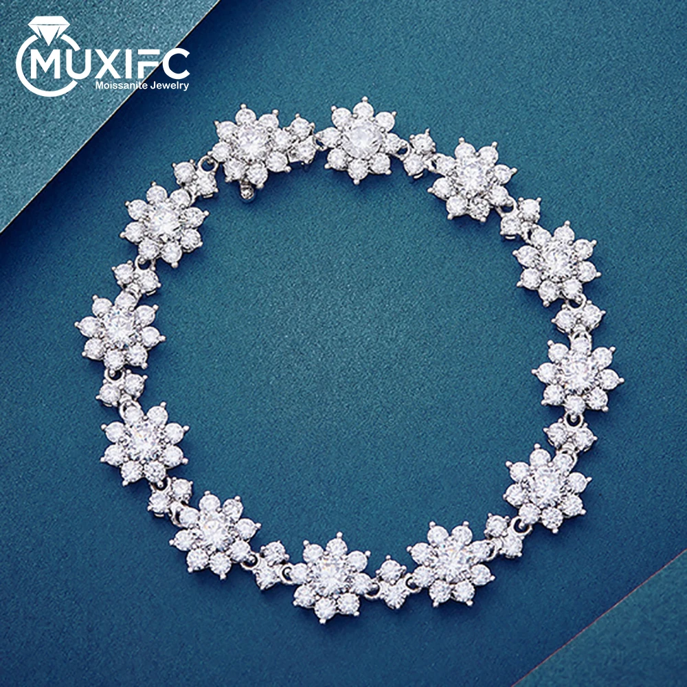MUXIFC 해바라기 Moissanite 목걸이 팔찌 Gra 인증서 꽃 전체 실험실 다이아몬드  목걸이 파인 쥬얼리 세트