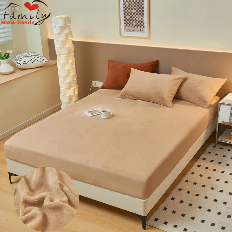 

Simple Solid Color Fitted Sheet Nordic Mattress Cover Plush bed sheet Winter Warm Elastic Soft Bed Sheet With Elastic Band 1pc