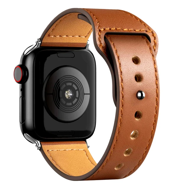 Leather strap For Apple watch band 44mm 40mm 42mm 38mm correa 44 mm wrist watchband Accessories bracelet iWatch serie 3 4 5 6 se 1 brown