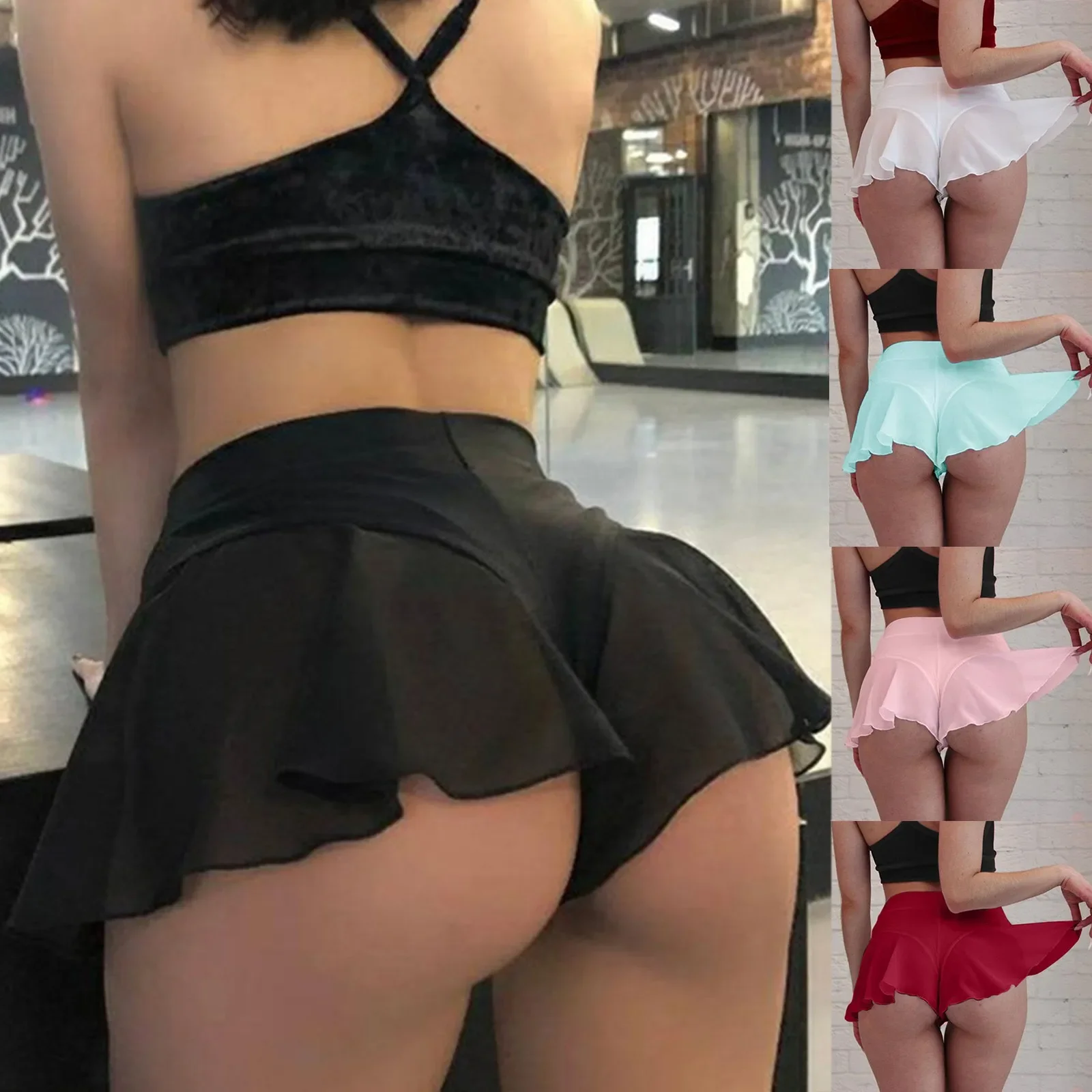 

Fashion Women Ruffled Shorts High Waist Solid Color Pole Dance Hot Oversize Casual Ladies Clothes Mini Tight Shorts Sexy Bikini