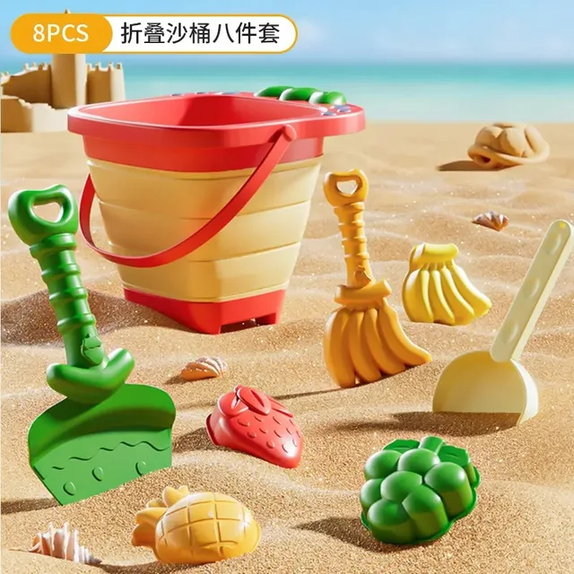 Foldable Kids Beach Sand Toy Set with Collapsible Bucket Digging Tools - Portable Outdoor Sand Play Kit for Toddlers Boys Girls 2