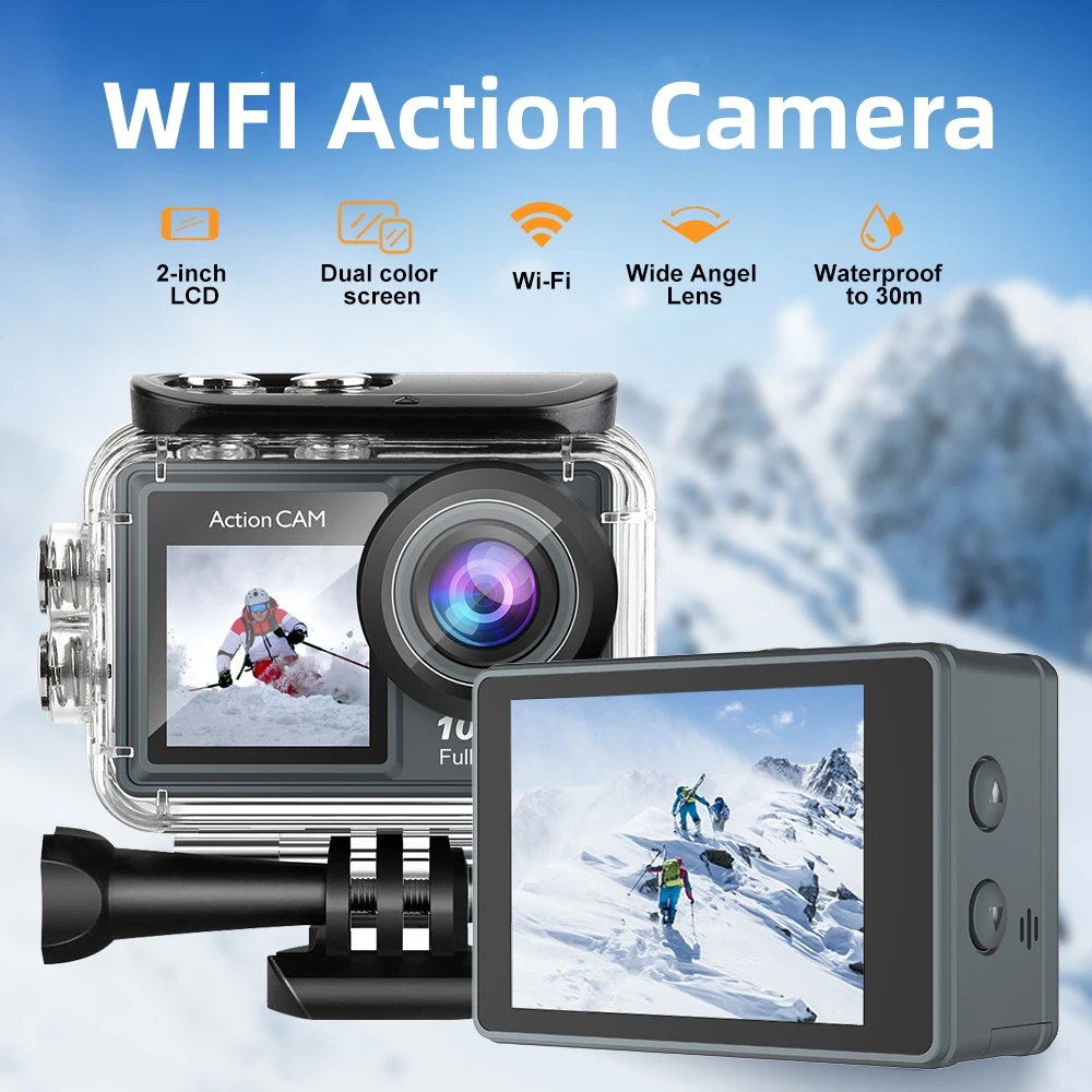 액션 카메라 1080P30FPS WiFi 2.0 140D 방수 다이빙 녹화 카메라 풀 HD 캠 익스트림 운동 비디오 레코더 캠코더