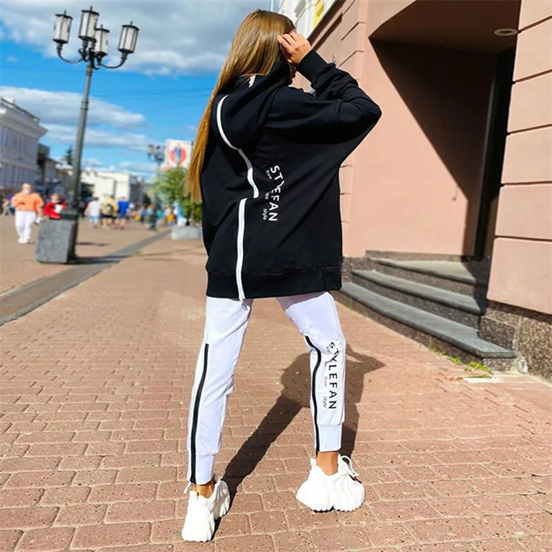 carta de impressão feminina peça conjunto casual treino streetwear coreano oversize terno outono moletom calça roupas moda sportwear