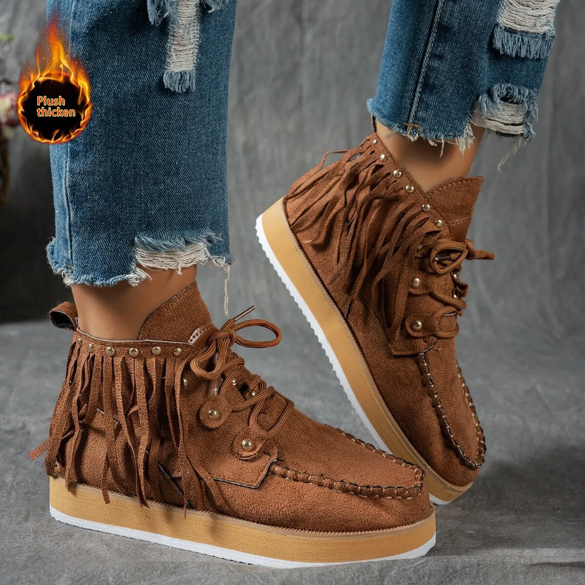 Fashionable New Round Toe Comfortable Thick Sole Non Slip Casual Short Boots Winter Suede Plus Size Horse Boots for Women