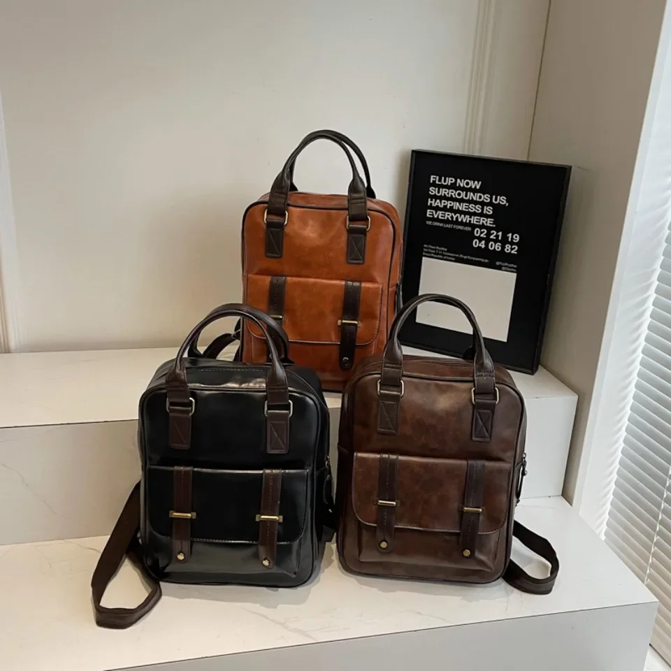 Vintage Women Backpacks High Quality Soft Leather Rucksack Student School Bag Casual Travel Knapsack Fashion Designer Back Pack 4