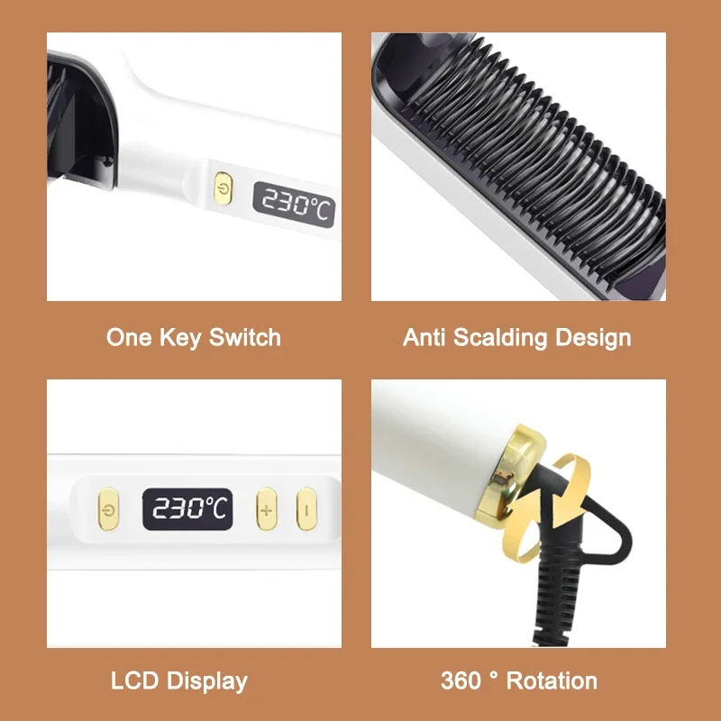 Electric Heating Straight Comb Double Use LCD Electric Hair Straightener Curler Anti-Scalding Styling Tool Straightening Brush 6