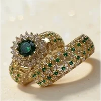 Exquisite Gold Color Hip Hop Rings for Women Fashion Inlaid Zircon Green Stones Wedding Rings Set Bridal Engagement Jewelry - Image 4