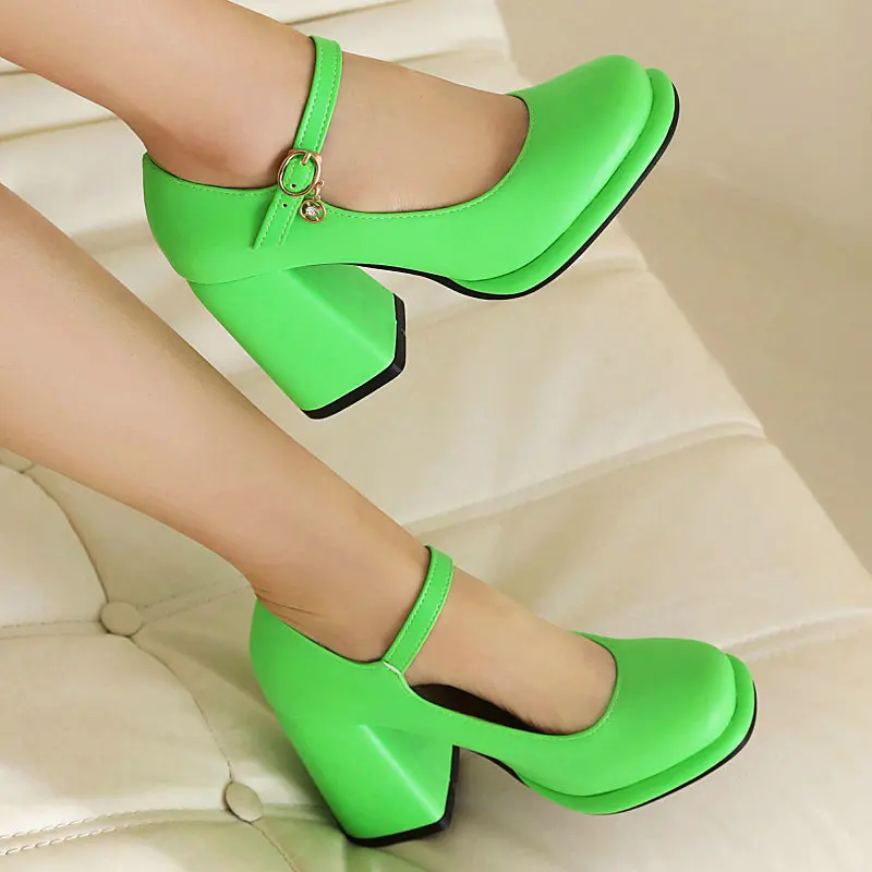 Bright Orange Green New Girls New Office Lady Pumps Round Toe Charming