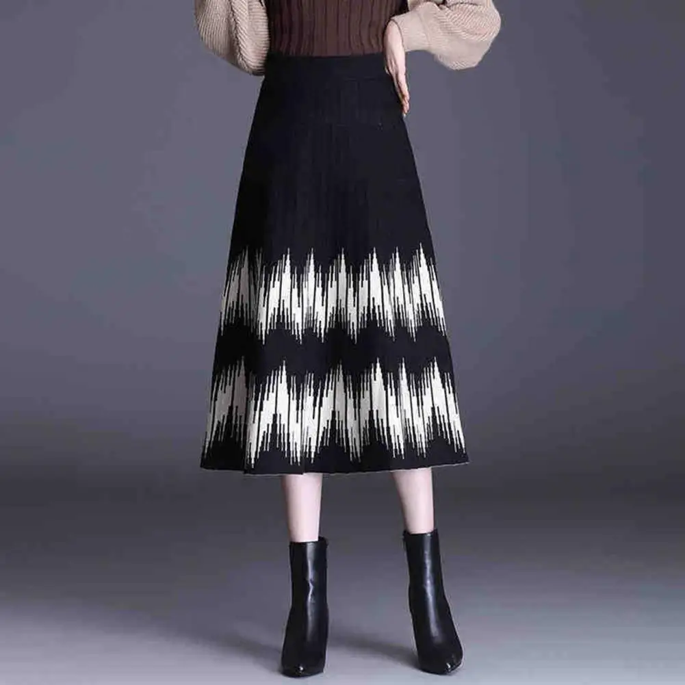 

High Waist Skirt Autumn Winter Knit Skirt Cozy Chic Women's High Waist Knitted A-line Midi Skirts for Fall Winter Commutes