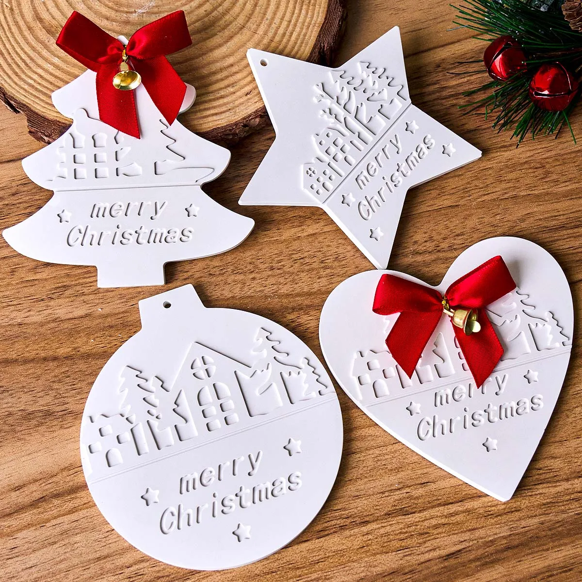 Weihnachten Herz Runde Baum Sternförmige Hängende Ornament Silikon Form DIY Zement Gips Ton Handwerk für Home Decor Handwerk Geschenk – Detail 6