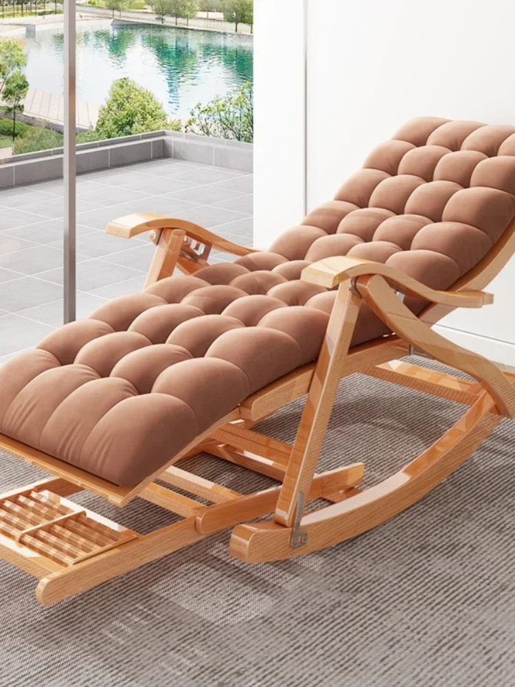 Living Room Folding Rocking Armchair Relax Sun Lounger Nap Portable Adult Bamboo Recliner Chair Ergonomic Balcony Lazy Furniture