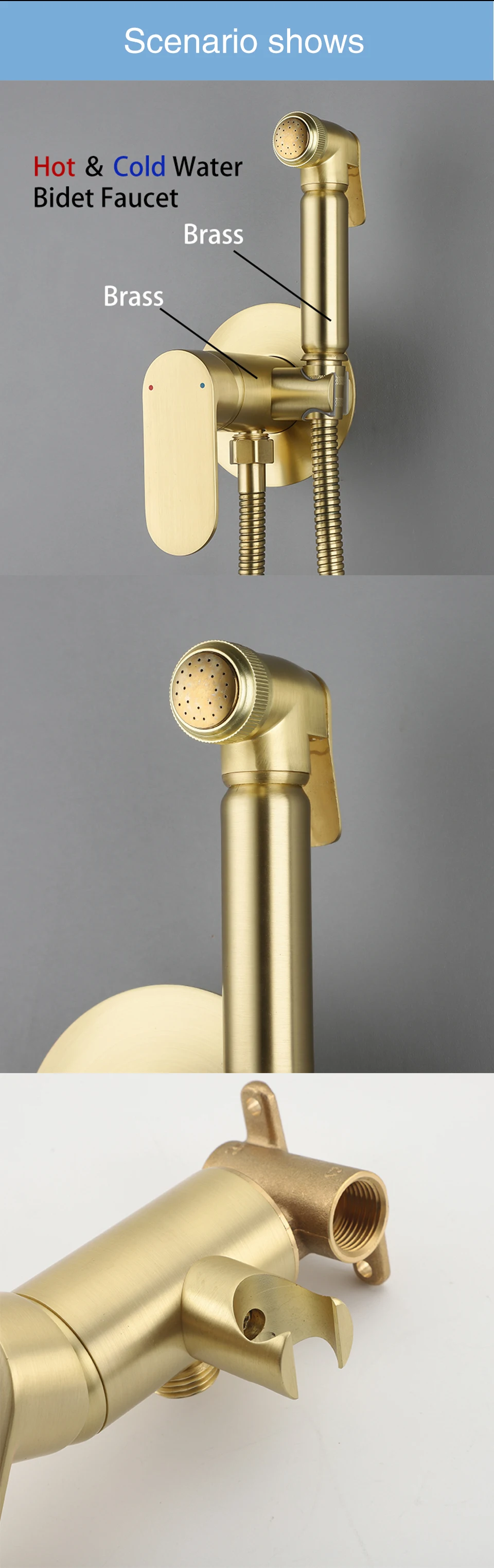 Description Picture 4 of itemULA Hot Cold Mixer Water Bidet Faucet Brass Gold Tap Portable Bidet Sprayer Shower Set Toilet Shattaf Set Bidet Hygienic Shower