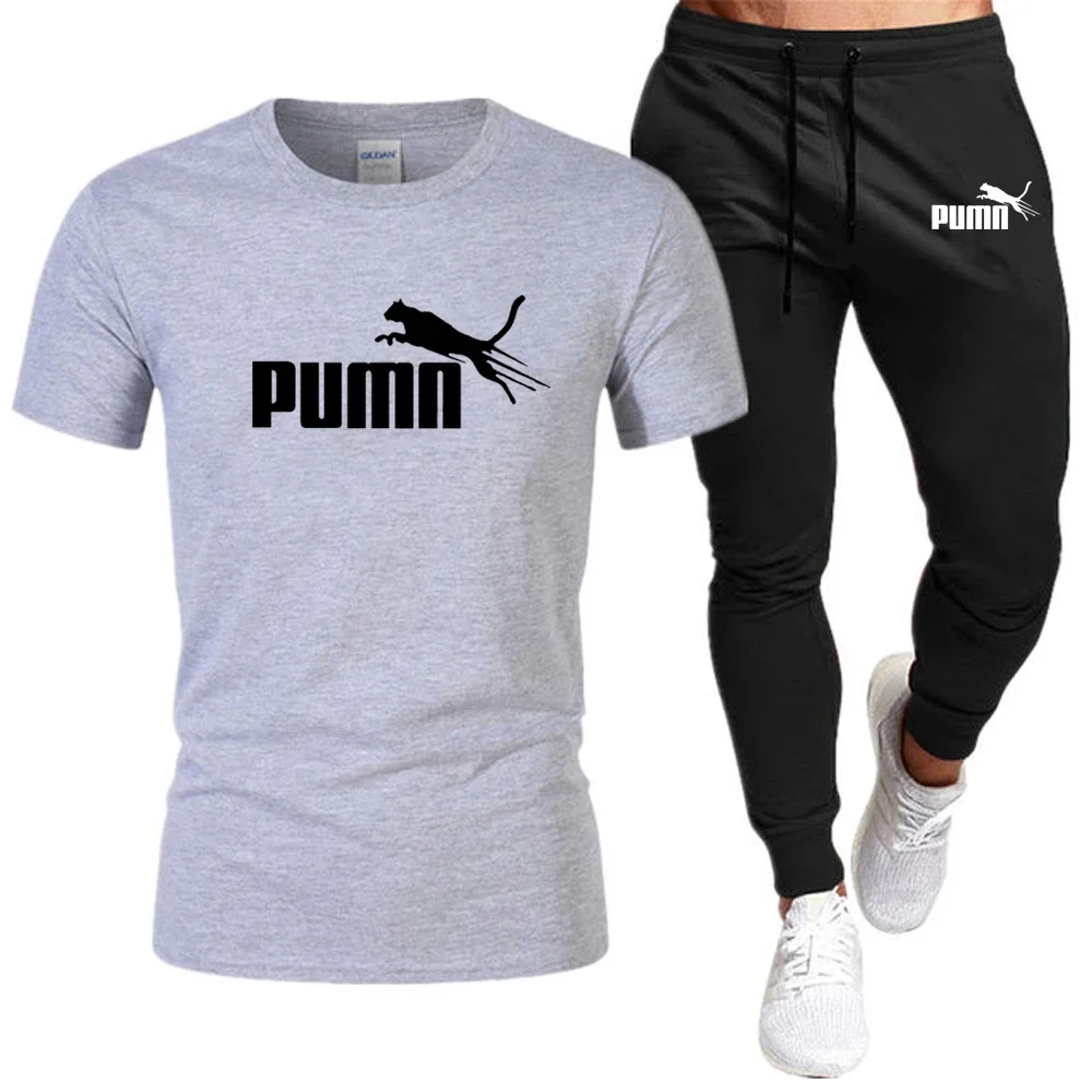 Men's T-shirt and cotton pantsuit, casual running 2-piece set, summer, special price