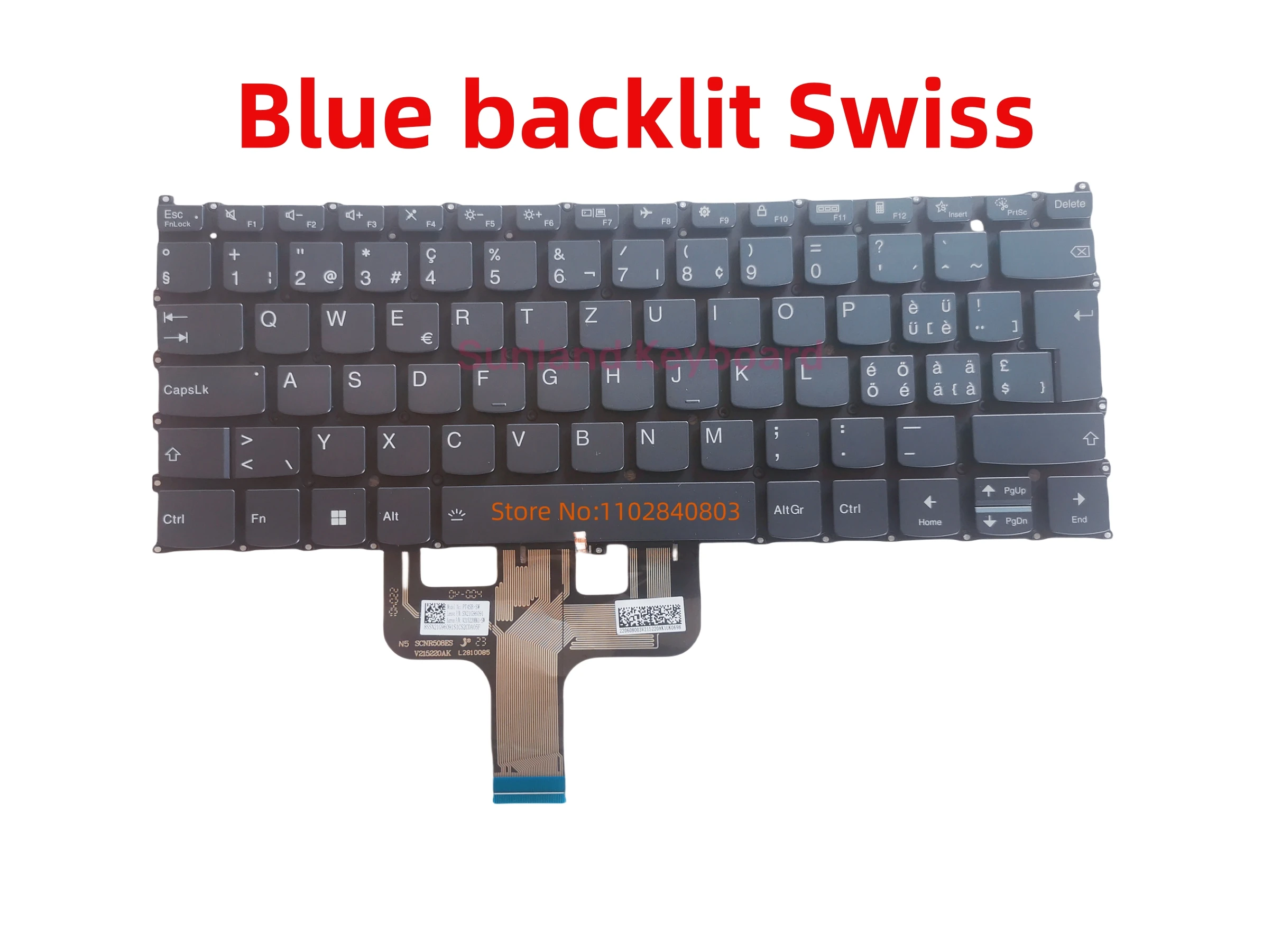 Swiss, Hungarian, Bulgarian Backlit Keyboard for Lenovo Yoga 7 14ARB7 14IAL7 14IRL Yoga Slim 7 ProX 14ARH7 14IAH7 PT4SB-SW Blue