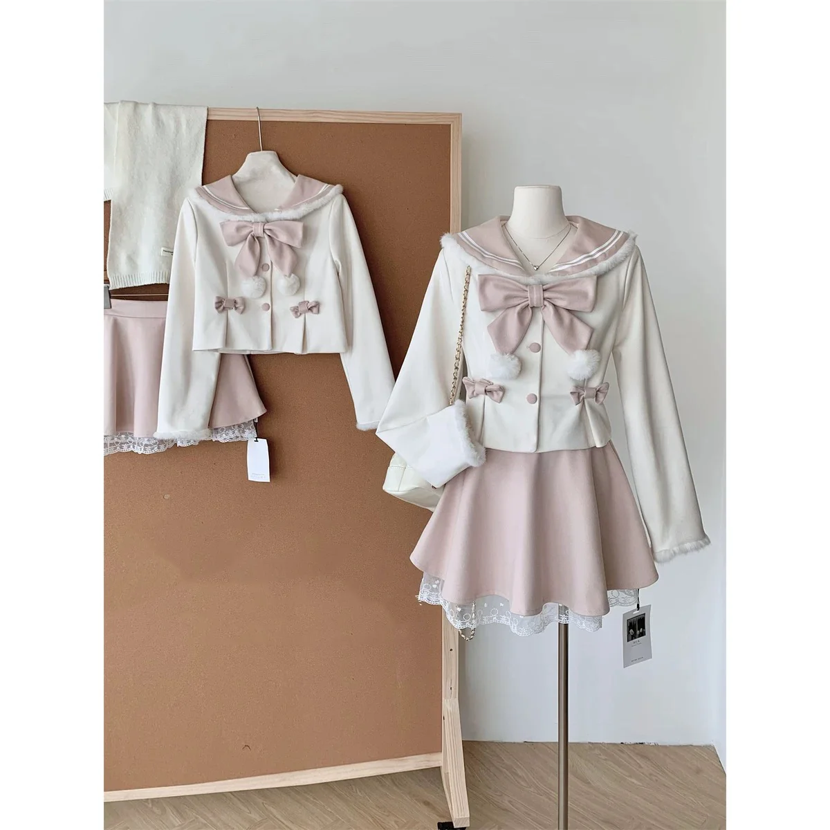 Women y2k Aesthetic 2 Piece Bow Pink Lolita Sets Coquette