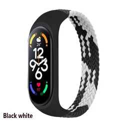 Braided Nylon Solo Loop Strap - Premium Replacement Wristband Bracelet for S  (150mm - 160mm) (Black white)
