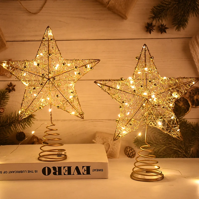 Christmas Tree Ornaments Top Stars LED Light Lamp Home Xmas Tree Ornament Christmas Party Decor Navidad 2025 New Year Decoration