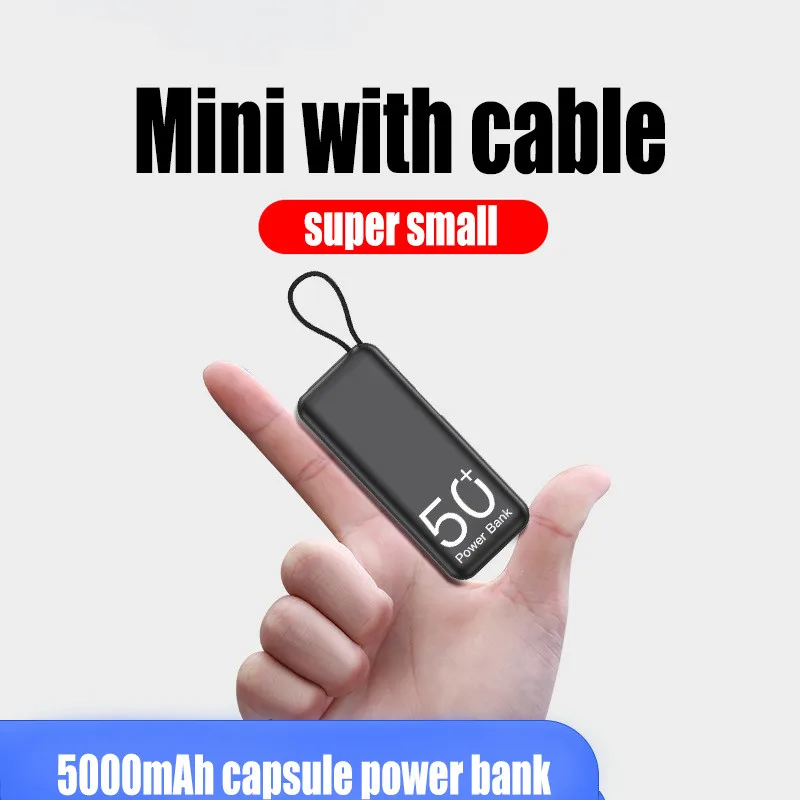 5000mAhPortablePowerBankBuiltinCableExternalSpareBatteryPack