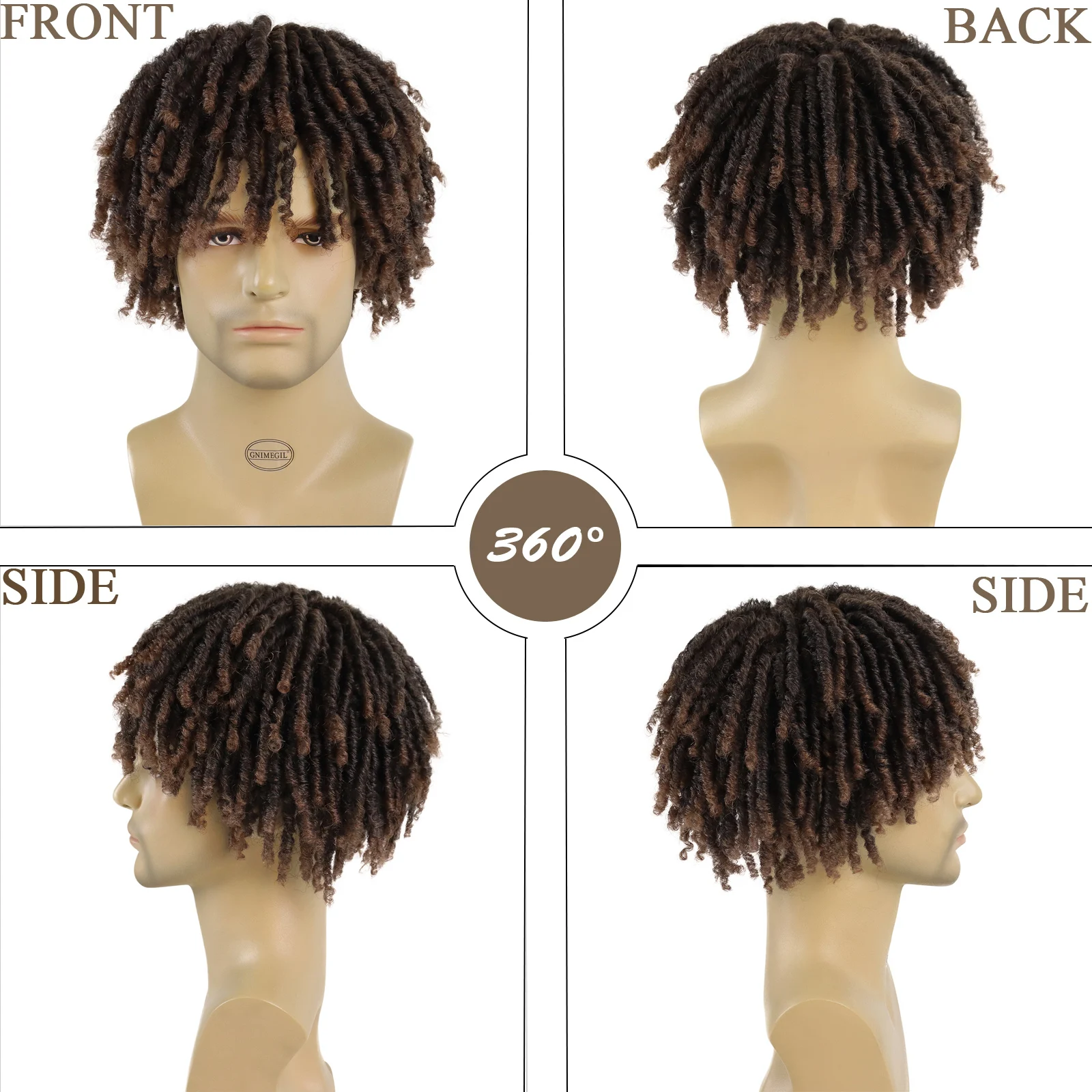 Synthetic Hair Wigs GNIMEGIL Synthetic Short Afro Twist Hair Braided Half Wig for Black Men Clip in Toupee Hairpieces Dreadlocks Male Wig Rock Party