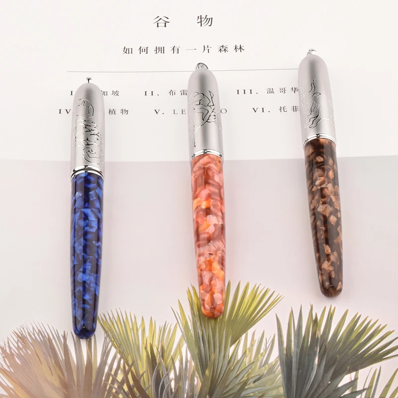 Fuliwen Orange/Blue/Brown Resin Ice Flower Marble Celluloid Roller Ball Pen Refillable Ink Pen Writing Pen Writing Gift Pen пакет а3 42 32 11 5 blue marble нейтр бум мат ламинат