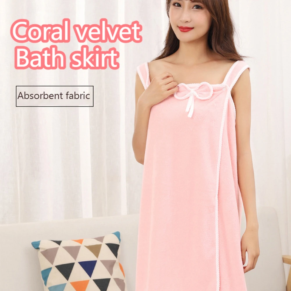 Solid Color, Thick, Soft, Water-absorbent, Extra Long, Bath Towel Dress  With Adjustable Shoulder Strap