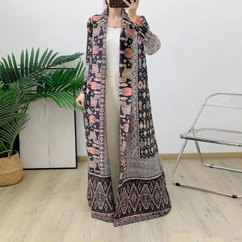 miyake Women's Loose Fitting Printed Abaya Outer Coat Pleated Versatile Autumn Outfit 2026 2
