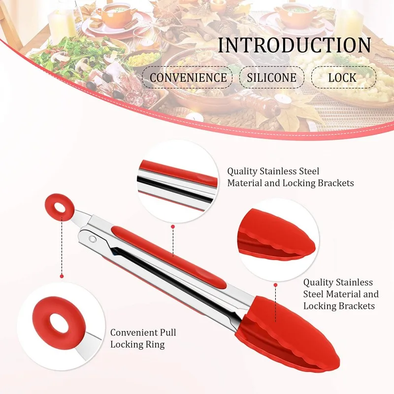 Set Di 6 Pinze Da Cucina In Acciaio Inossidabile, Lunghezza 17,8 Cm, Resistenti Al Calore, Per Insalata, Pasta, Barbecue E Buffet, Lavabili In Lavastoviglie