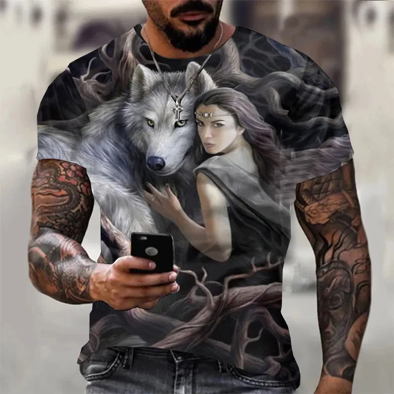 

3D Print Wolf T-shirt For Men Summer Oversized Short Sleeve Tops Pullover 2023 Fashion Streetwear Men's Cool Clothes Cheap Tees