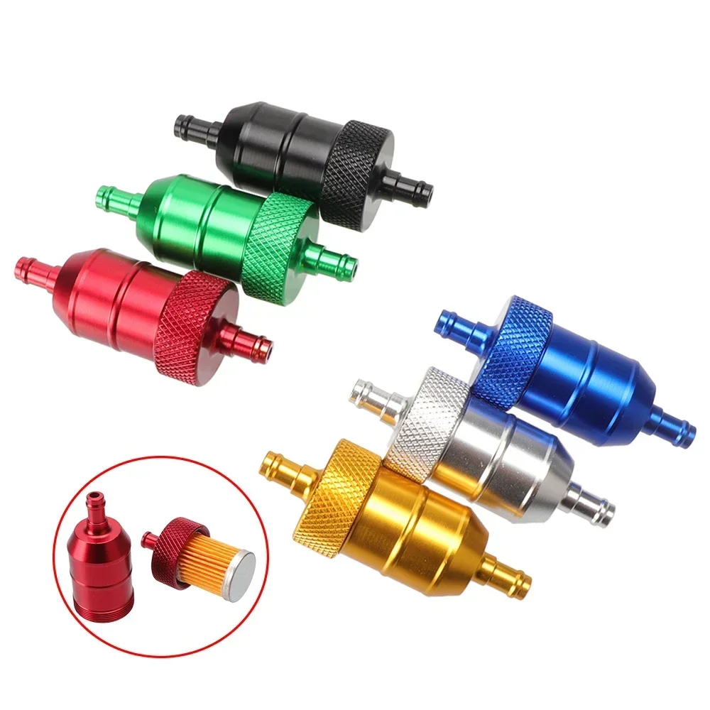 Motorcycle Fuel Filter 8mm CNC Aluminum Gasoline Cleaner +3/5 Pieces Reusable Cleanable Inline Oil and Gas