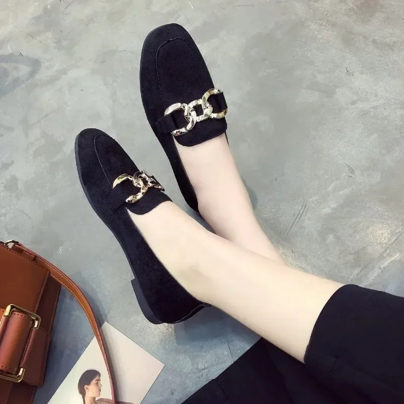 

Women's Shoes on Sale 2024 New Slip on Women's Flats Autumn Square Toe Solid Flock Metal Decoration Low-heeled Casual Shoes