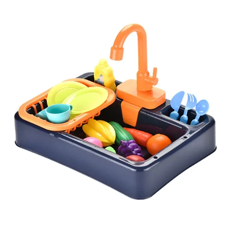 Lavabo di Gioco con Acqua Corrente, Giocattoli da Cucina con Cibo da Gioco, Giocattoli Galleggianti di Pesca Della Piscina per il Gioco Dell'Acqua, Giochi di Ruolo per Bambini Lavastoviglie Giocattolo