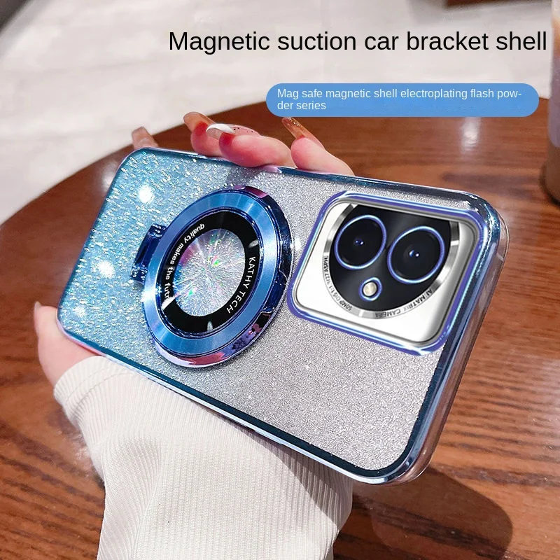 Honor 100 Pro Soft Bling Glitter Ring Magnetic Protective Back Cover Case For Huawei Honor100 100Pro Phone Shell_voghion.com