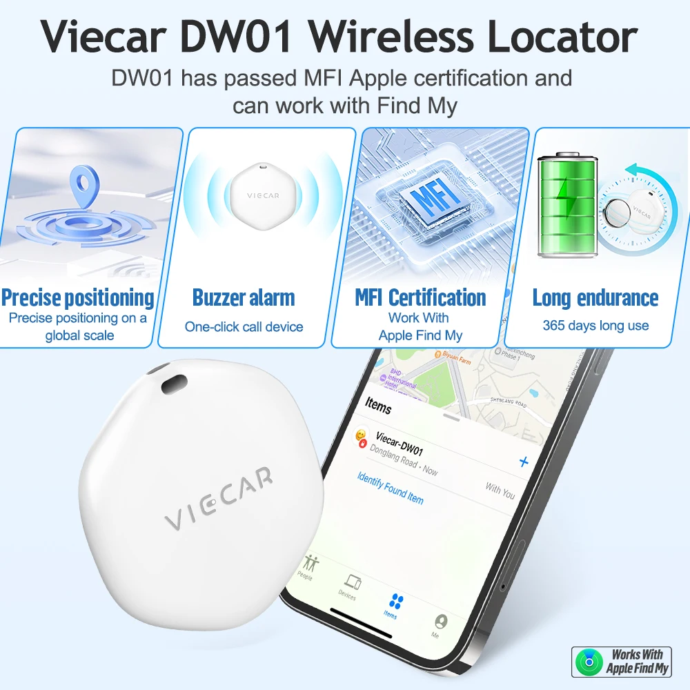 Viecar DW01 MFI Mini Car Wireless GPS Locator For IOS/IMAC Find My Online Tracking Vehicle Realtime Tracking For Car Motorcycle