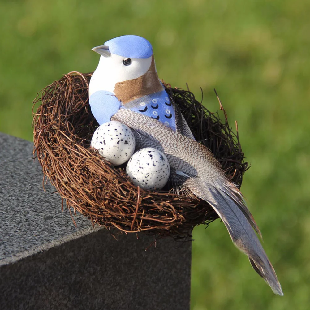 

6 Pcs Simulation Rattan Bird's Nest Home Decor Gardening Household Small Egg Decorative Artificial