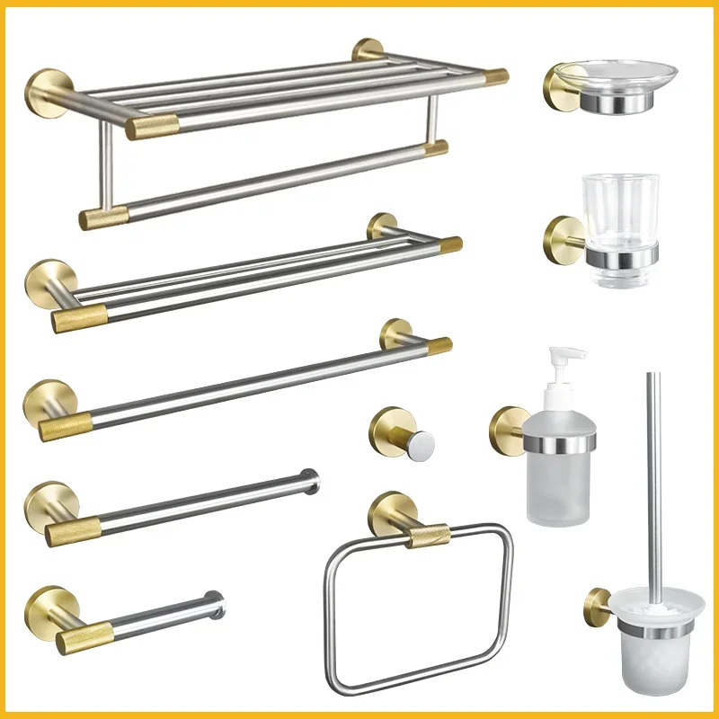 Bathroom Accessories Sets Robe Hook Towel Rack Ring Towel Bar Toilet Paper Holder Soap Dispenser Toothbrush Cup Toilet Brush