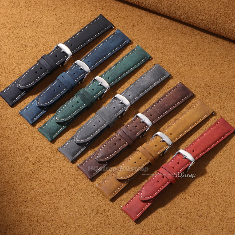 Vintage Genuine Leather Watch Band - Sport Brown Strap with Quick Release Bracelet