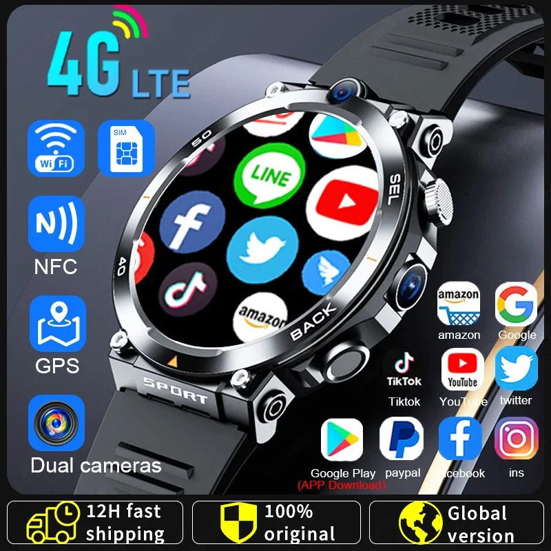 

2024New 4G LTE Smartwatch with Wifi Download APP Software Dual Camera Video Calls Smart Watch for Men Supports Google Play Store